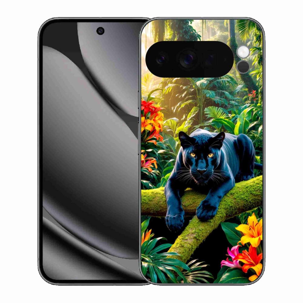 Gélový kryt mmCase na Google Pixel 10 Pro XL - čierny panter v džungli