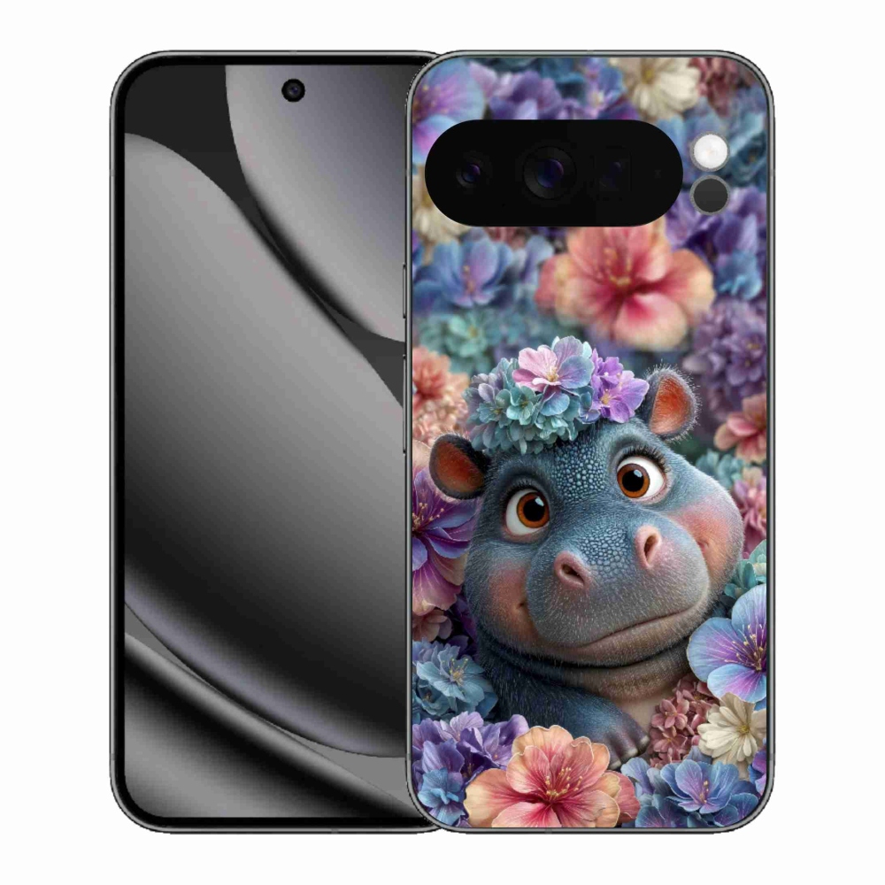 Gélový kryt mmCase na Google Pixel 10 Pro XL - hrošík v kvetoch