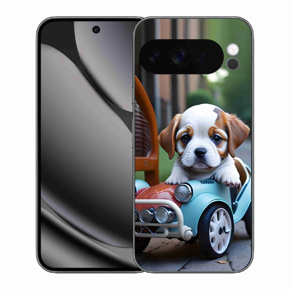 Gélový kryt mmCase na Google Pixel 10 Pro XL - šteňa v retro aute