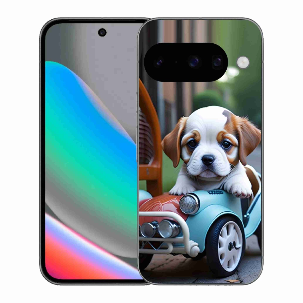 Gélový kryt mmCase na Google Pixel 10 - šteňa v retro aute