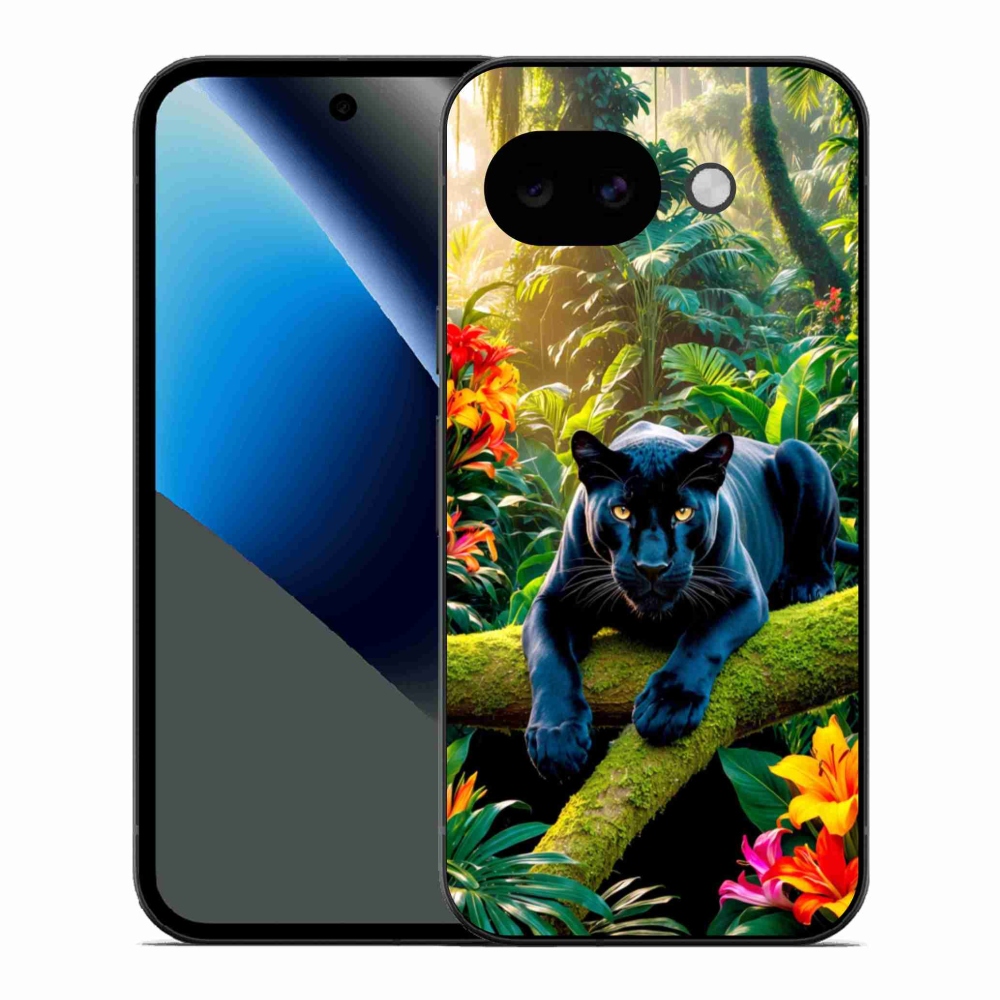 Gélový kryt mmCase na Google Pixel 10a - čierny panter v džungli