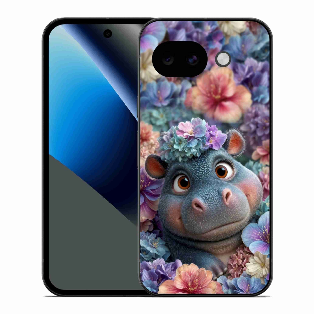 Gélový kryt mmCase na Google Pixel 10a - hrošík v kvetoch