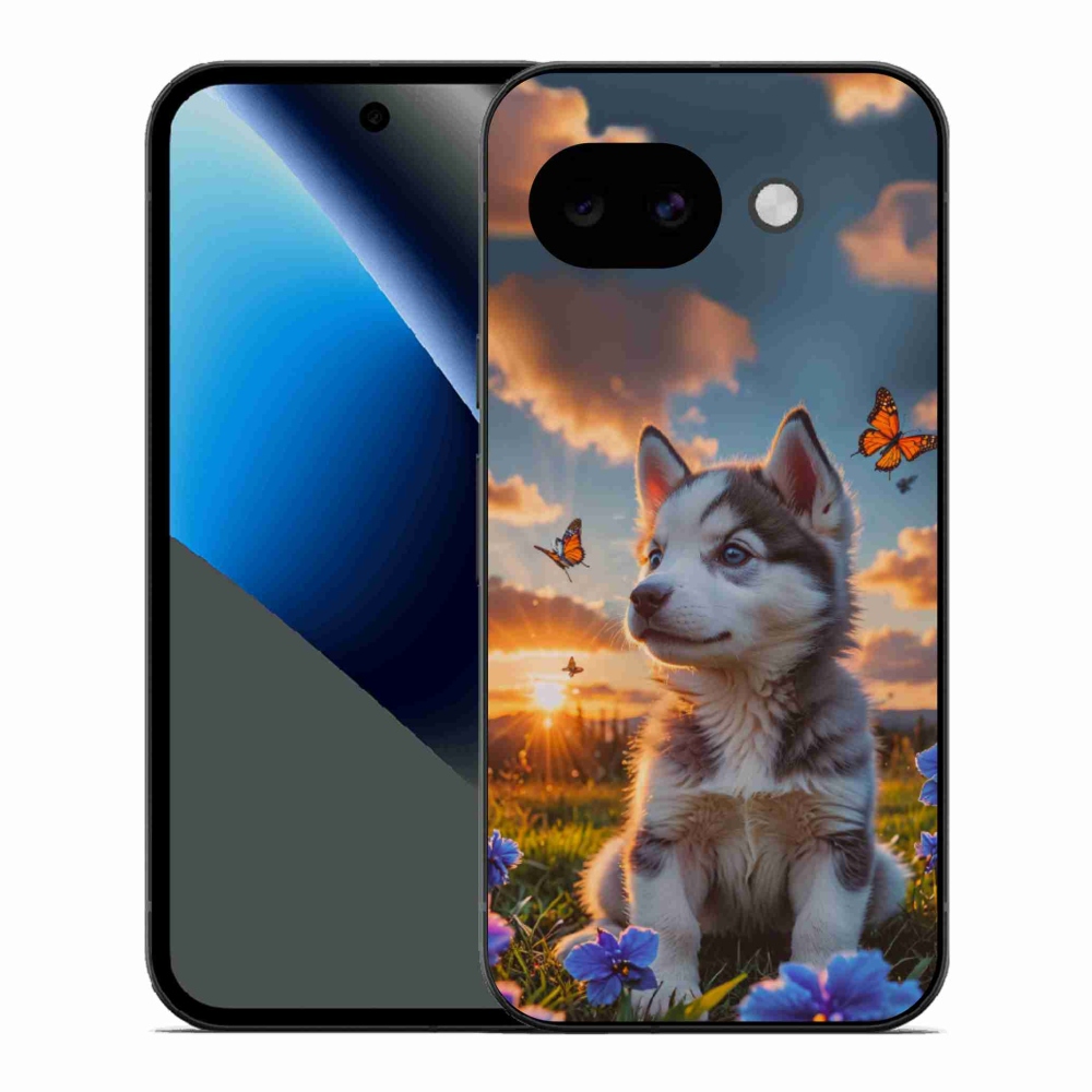 Gélový kryt mmCase na Google Pixel 10a - husky pri západe slnka