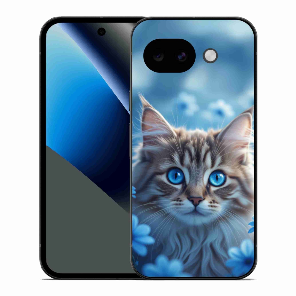 Gélový kryt mmCase na Google Pixel 10a - mačiatko v modrých kvetoch