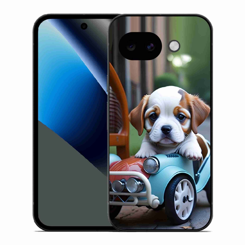 Gélový kryt mmCase na Google Pixel 10a - šteňa v retro aute