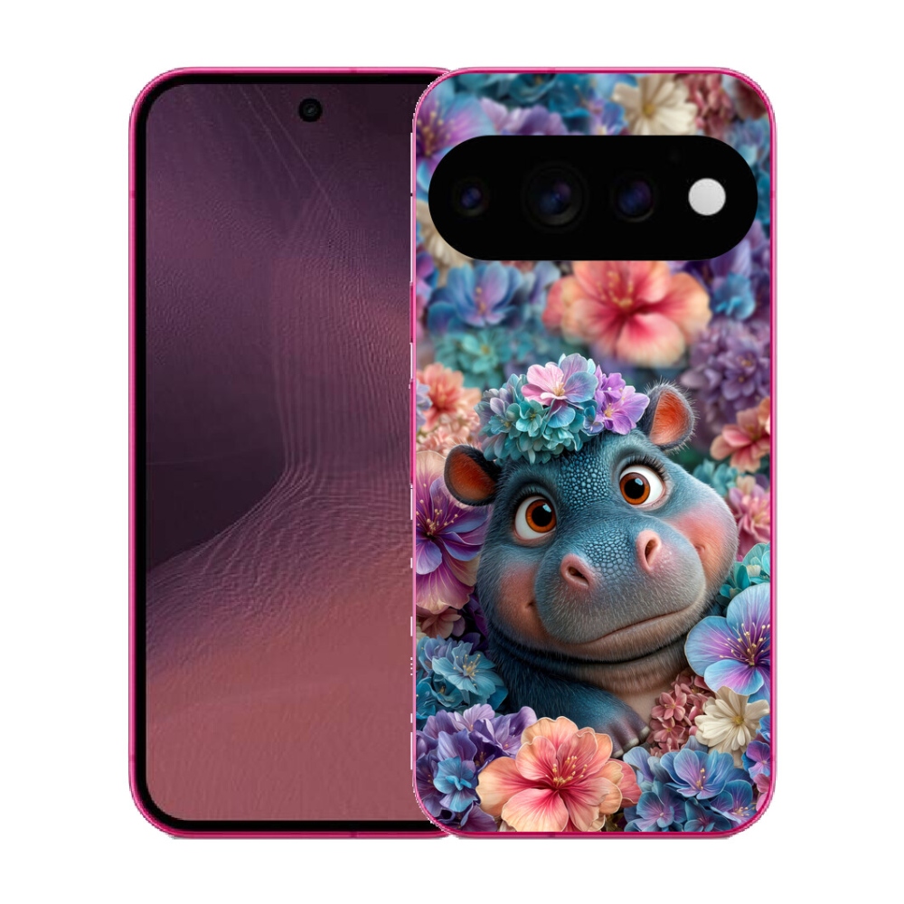 Gélový kryt mmCase na Google Pixel 11 - hrošík v kvetoch