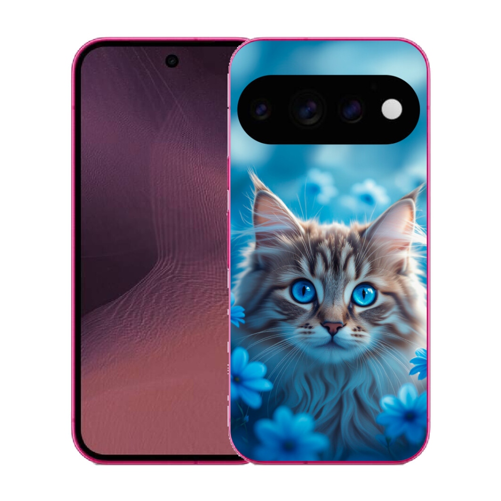 Gélový kryt mmCase na Google Pixel 11 - mačiatko v modrých kvetoch