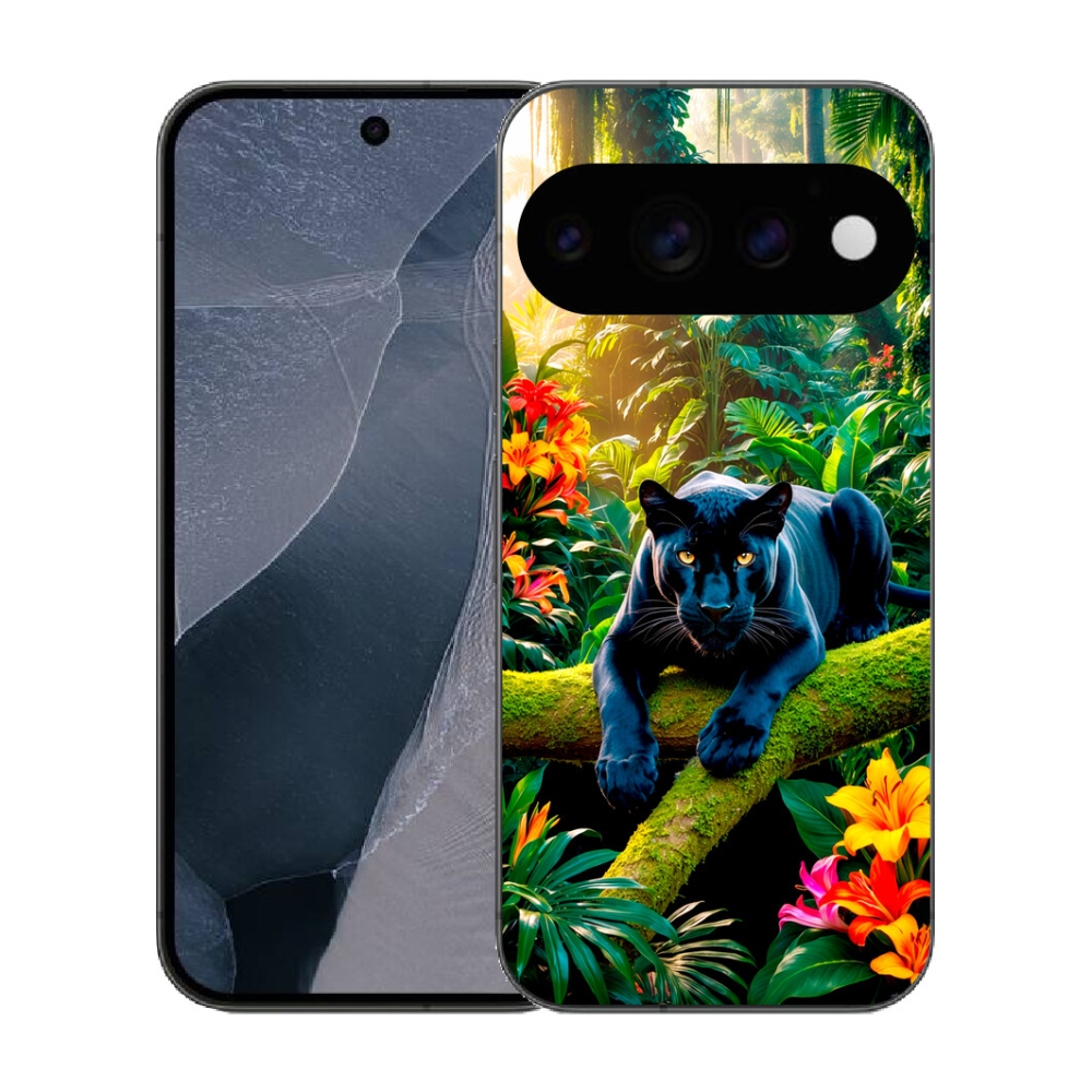 Gélový kryt mmCase na Google Pixel 11 Pro - čierny panter v džungli