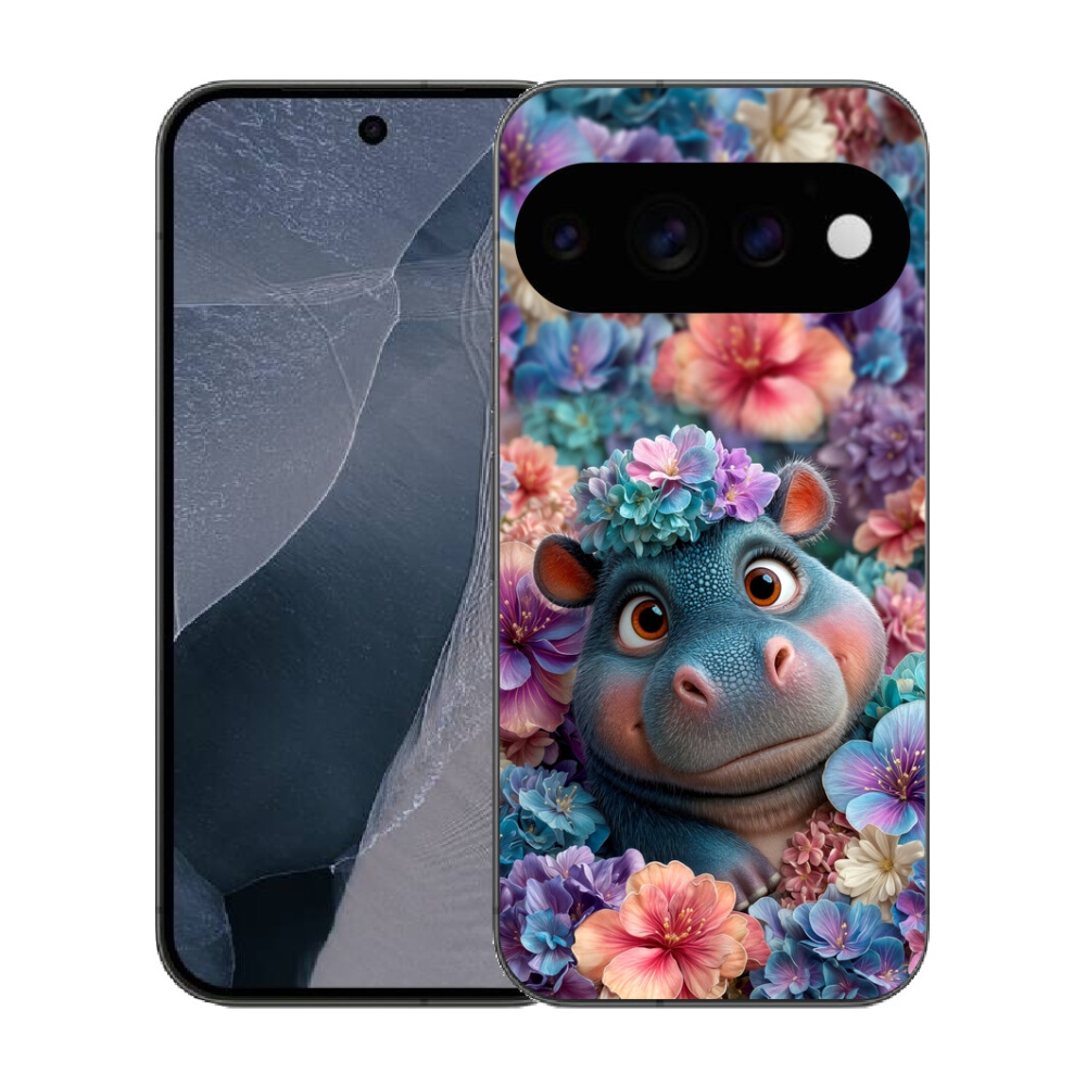 Gélový kryt mmCase na Google Pixel 11 Pro - hrošík v kvetoch