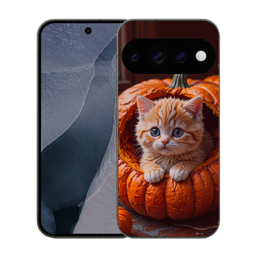 Gélový kryt mmCase na Google Pixel 11 Pro - mačiatko a tekvica 2