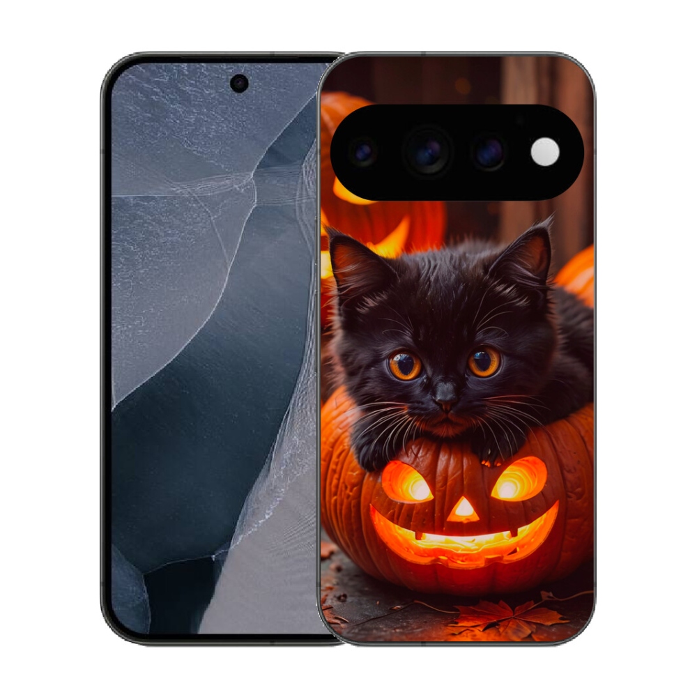 Gélový kryt mmCase na Google Pixel 11 Pro - mačiatko a tekvica