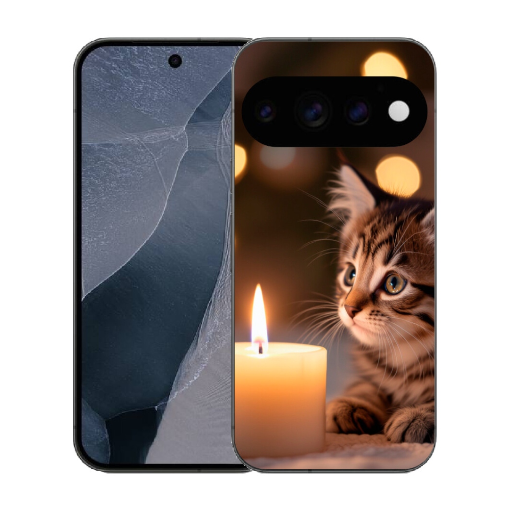 Gélový kryt mmCase na Google Pixel 11 Pro - mačiatko a sviečka