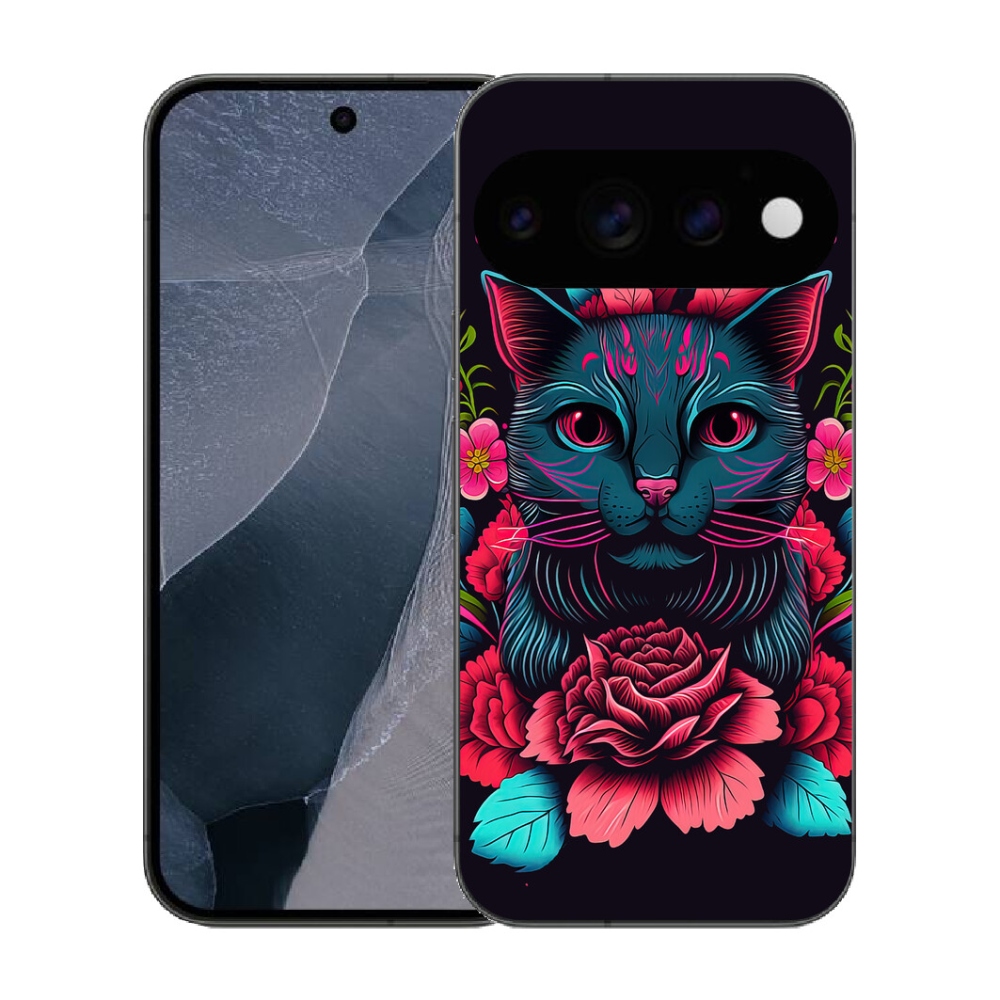 Gélový kryt mmCase na Google Pixel 11 Pro - kvety a mačka