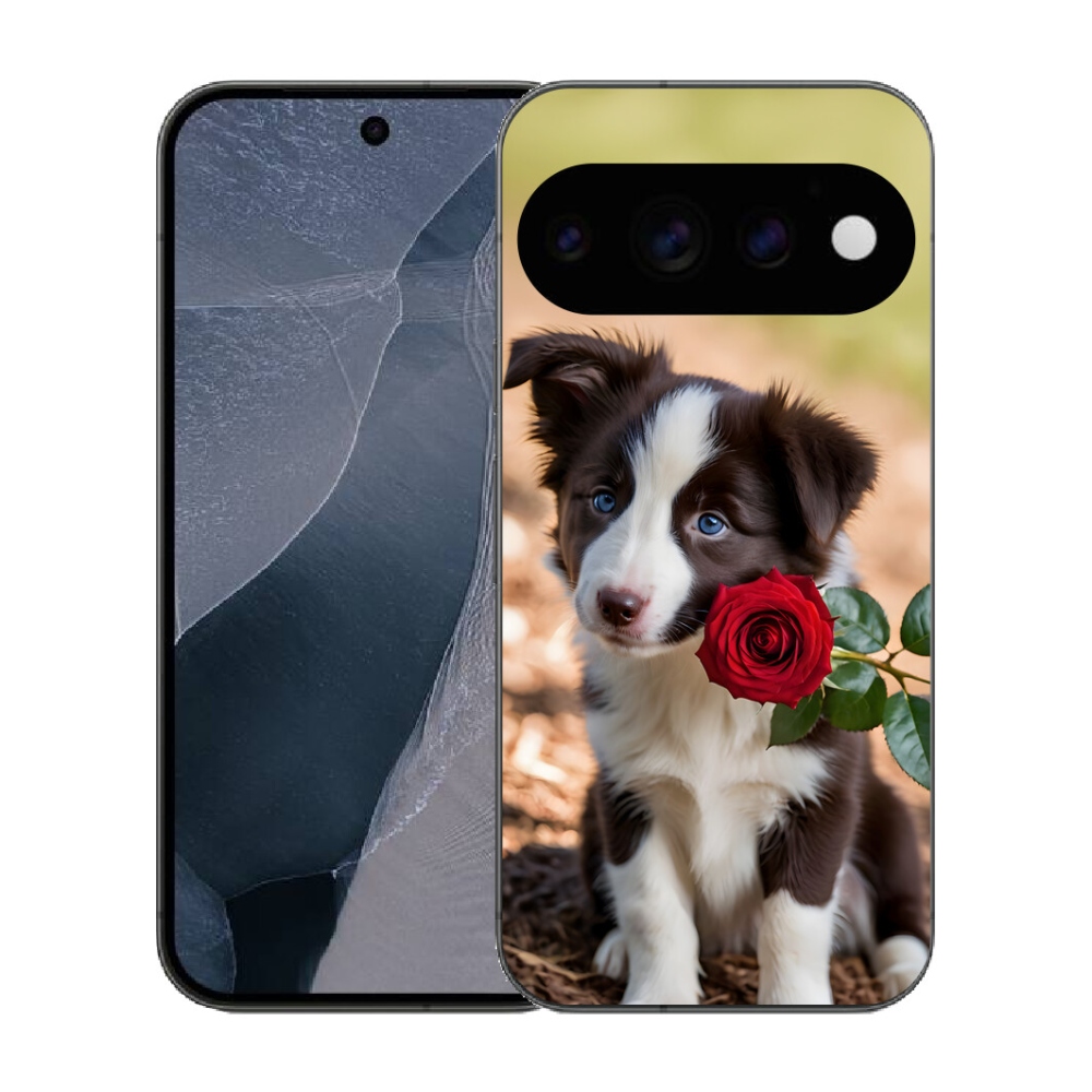 Gélový kryt mmCase na Google Pixel 11 Pro - roztomilá border kólia s ružou