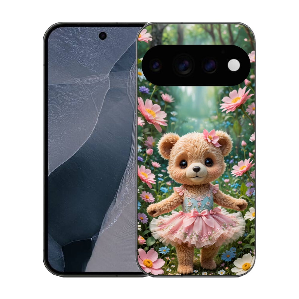 Gélový kryt mmCase na Google Pixel 11 Pro - roztomilý medvedík v kvetoch