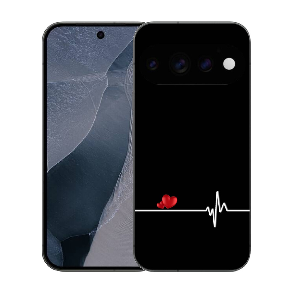 Gélový kryt mmCase na Google Pixel 11 Pro - srdce a tep čierne pozadie