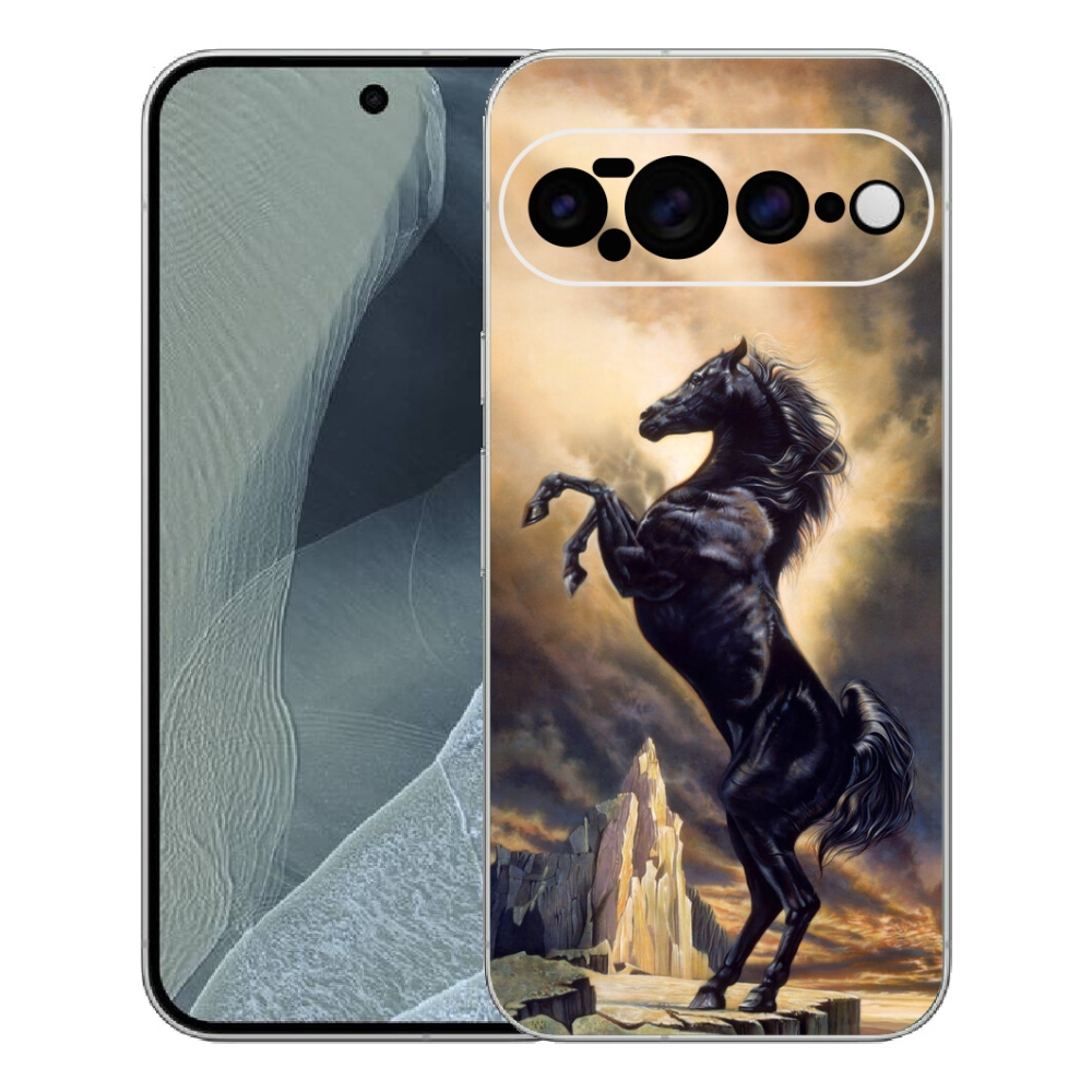 Gélový kryt mmCase na Google Pixel 11 Pro XL - čierny kreslený kôň