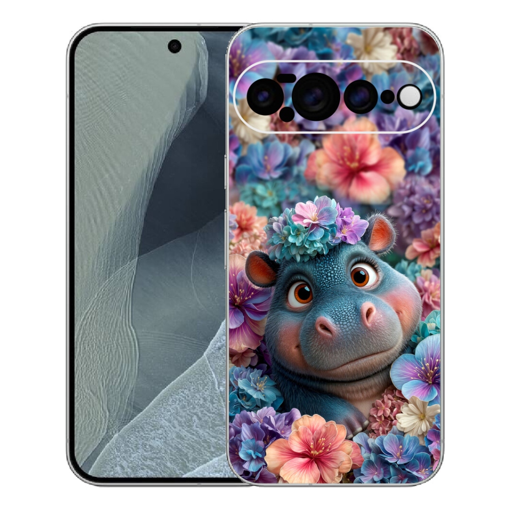Gélový kryt mmCase na Google Pixel 11 Pro XL - hrošík v kvetoch