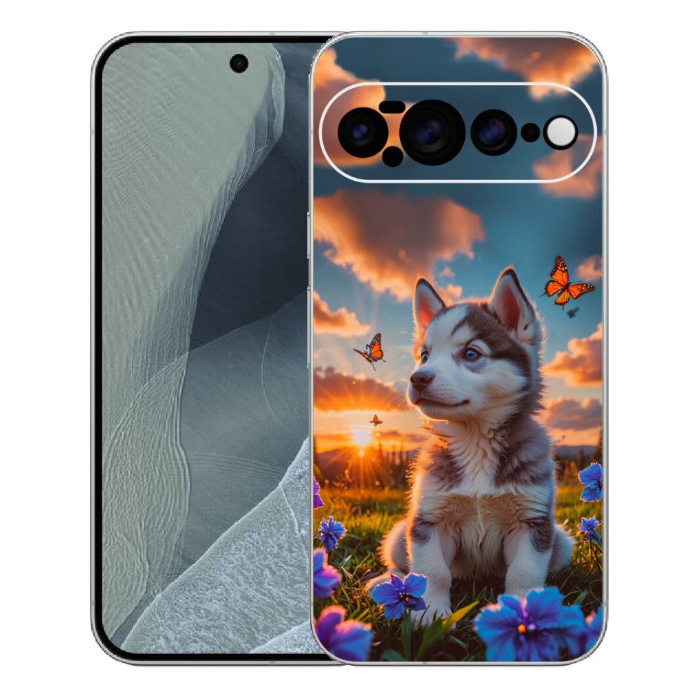 Gélový kryt mmCase na Google Pixel 11 Pro XL - husky pri západe slnka