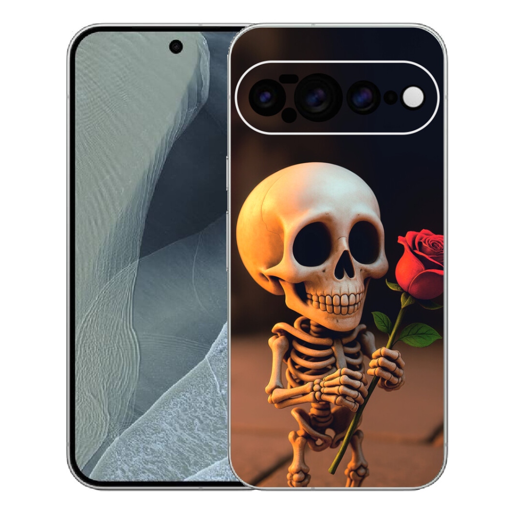 Gélový kryt mmCase na Google Pixel 11 Pro XL - kostlivec s ružou