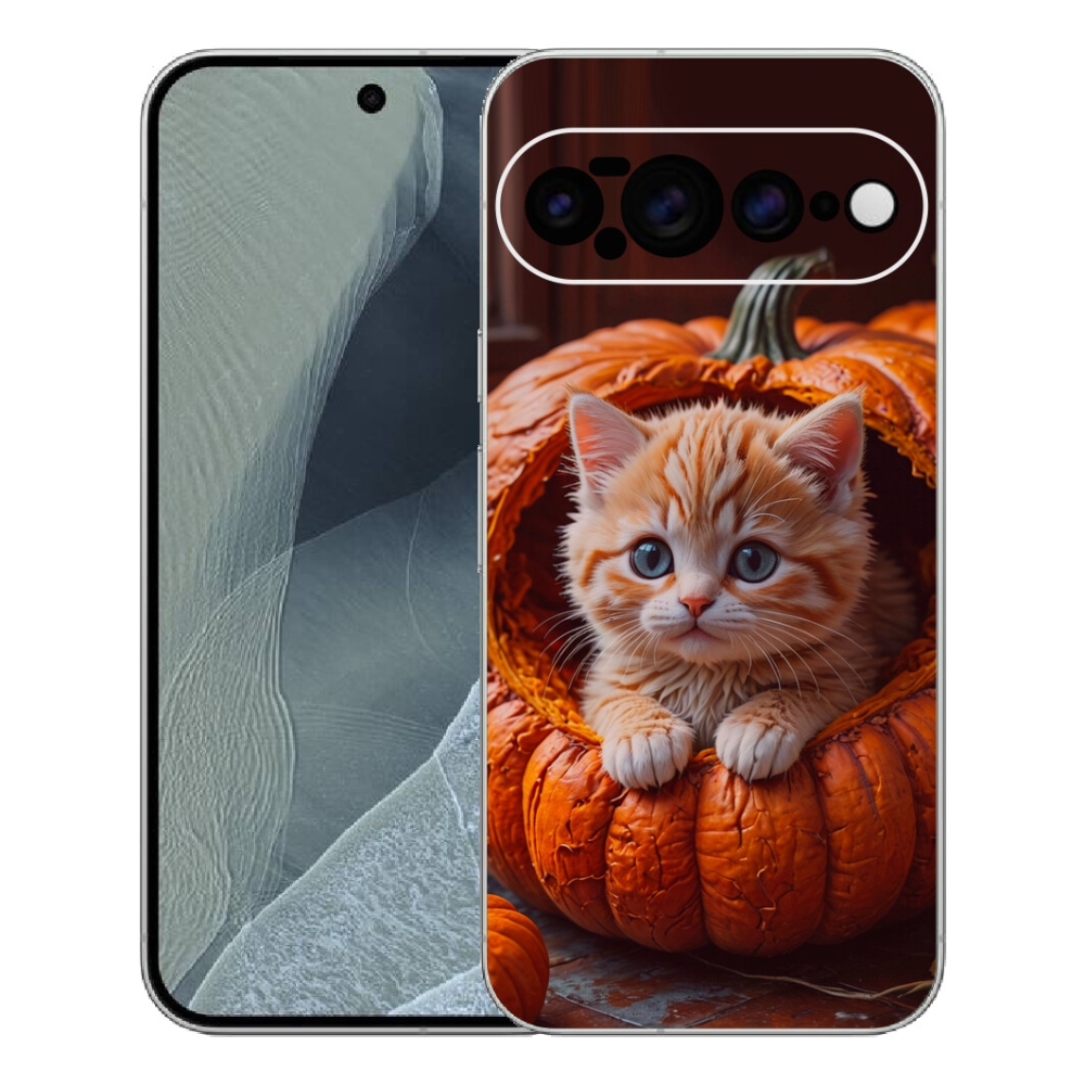 Gélový kryt mmCase na Google Pixel 11 Pro XL - mačiatko a tekvica 2