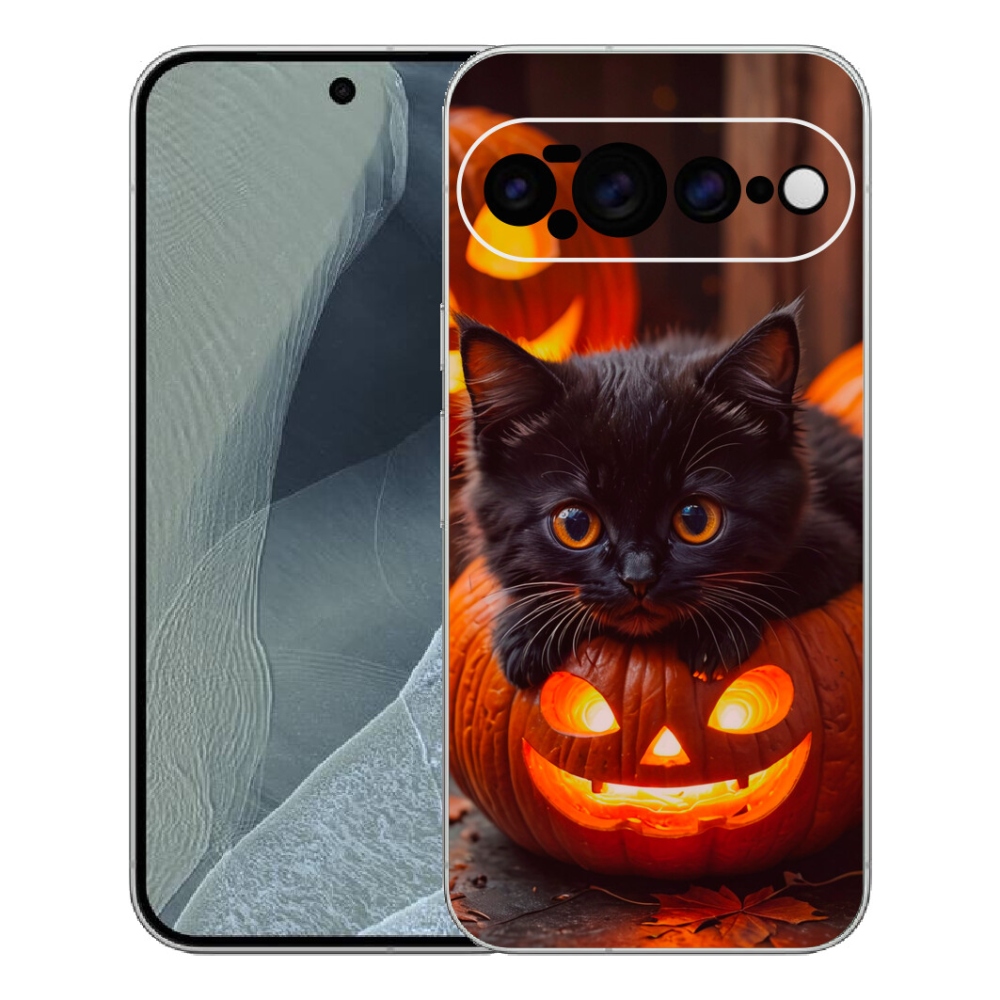 Gélový kryt mmCase na Google Pixel 11 Pro XL - mačiatko a tekvica