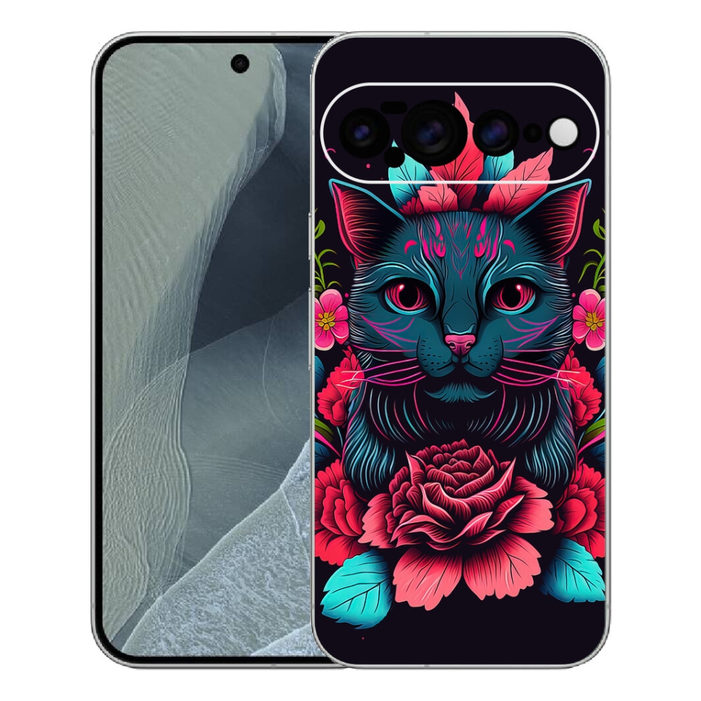 Gélový kryt mmCase na Google Pixel 11 Pro XL - kvety a mačka