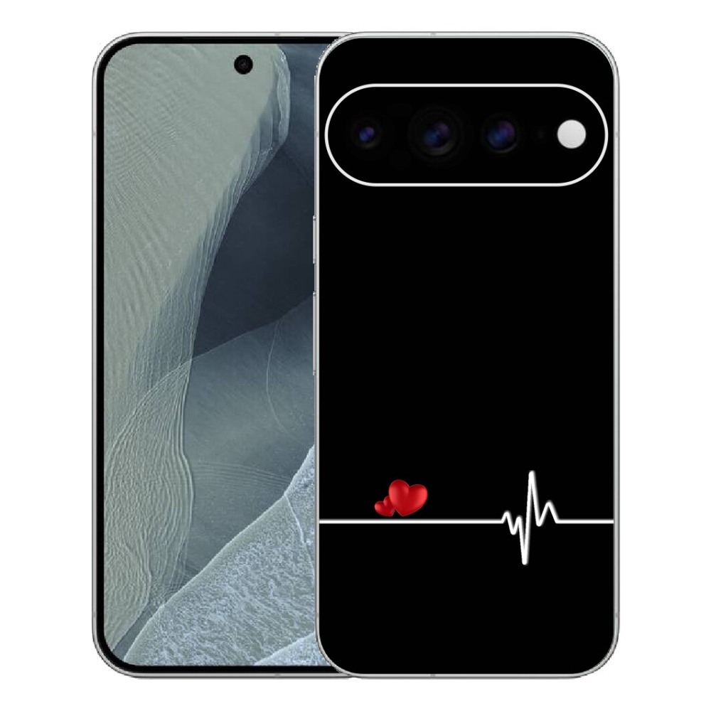Gélový kryt mmCase na Google Pixel 11 Pro XL - srdce a tep čierne pozadie