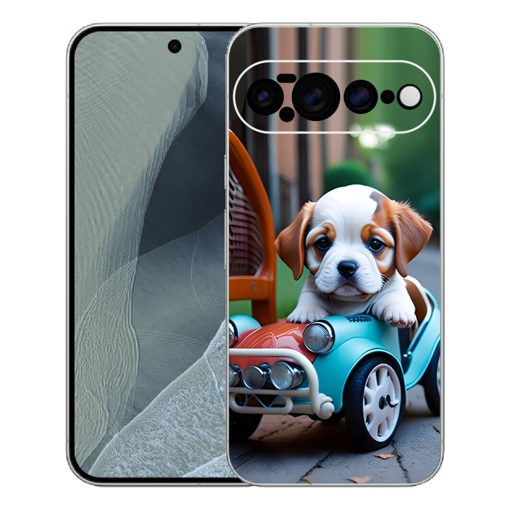 Gélový kryt mmCase na Google Pixel 11 Pro XL - šteňa v retro aute