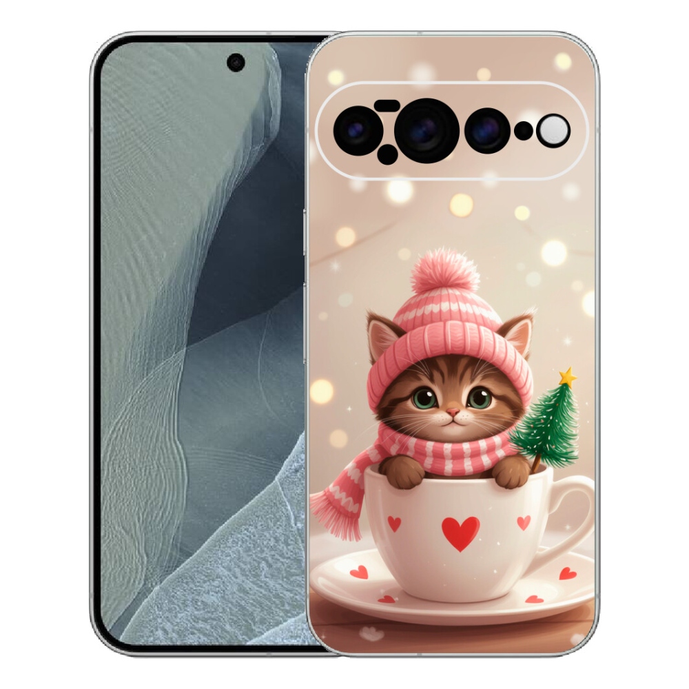 Gélový kryt mmCase na Google Pixel 11 Pro XL - vianočné mačiatko v hrnčeku