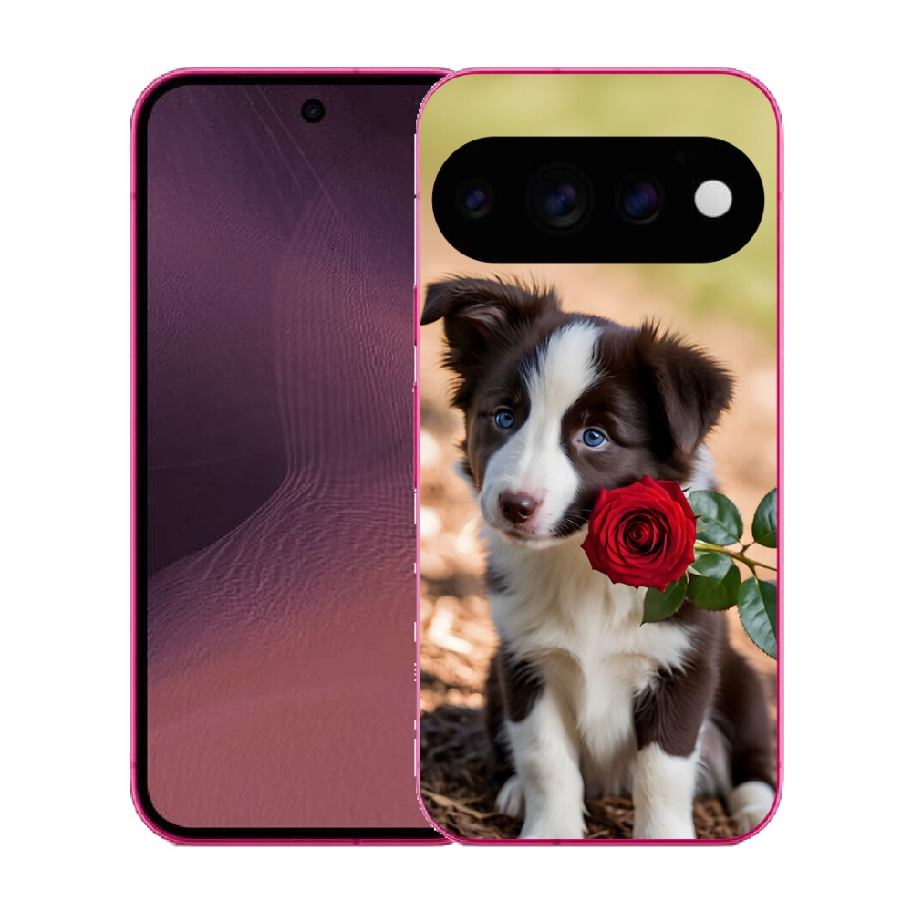 Gélový kryt mmCase na Google Pixel 11 - roztomilá border kólia s ružou