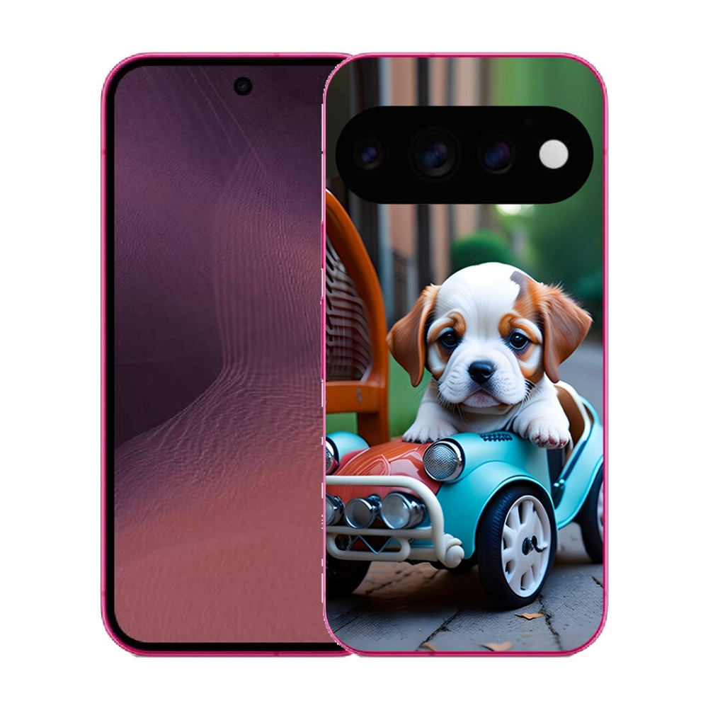 Gélový kryt mmCase na Google Pixel 11 - šteňa v retro aute