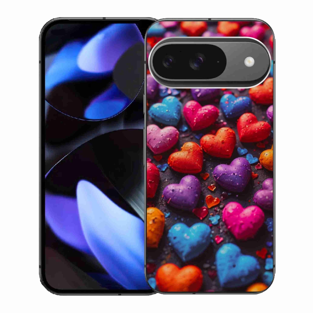 Gélový kryt mmCase na Google Pixel 9 - farebné srdcia