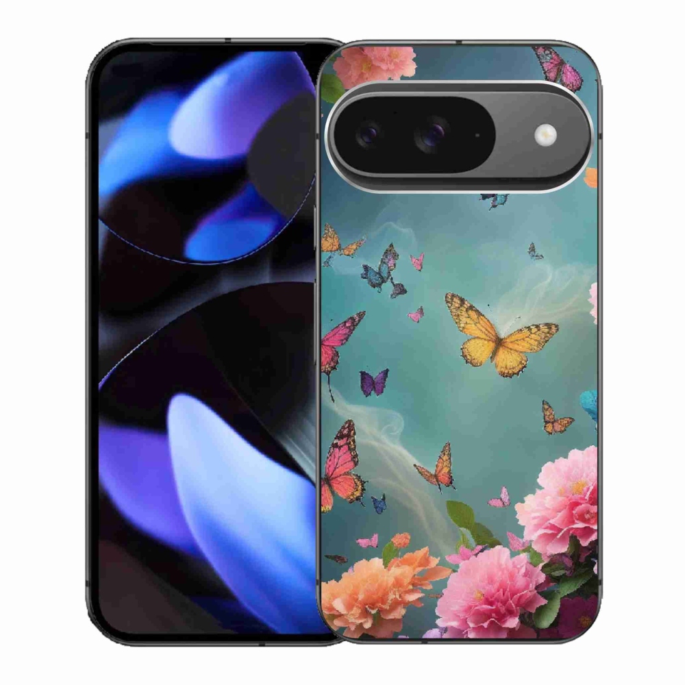 Gélový kryt mmCase na Google Pixel 9 - farebné kvety a motýle