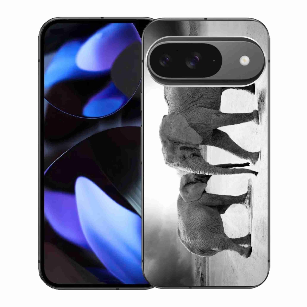 Gélový kryt mmCase na Google Pixel 9 - čiernobieli slony