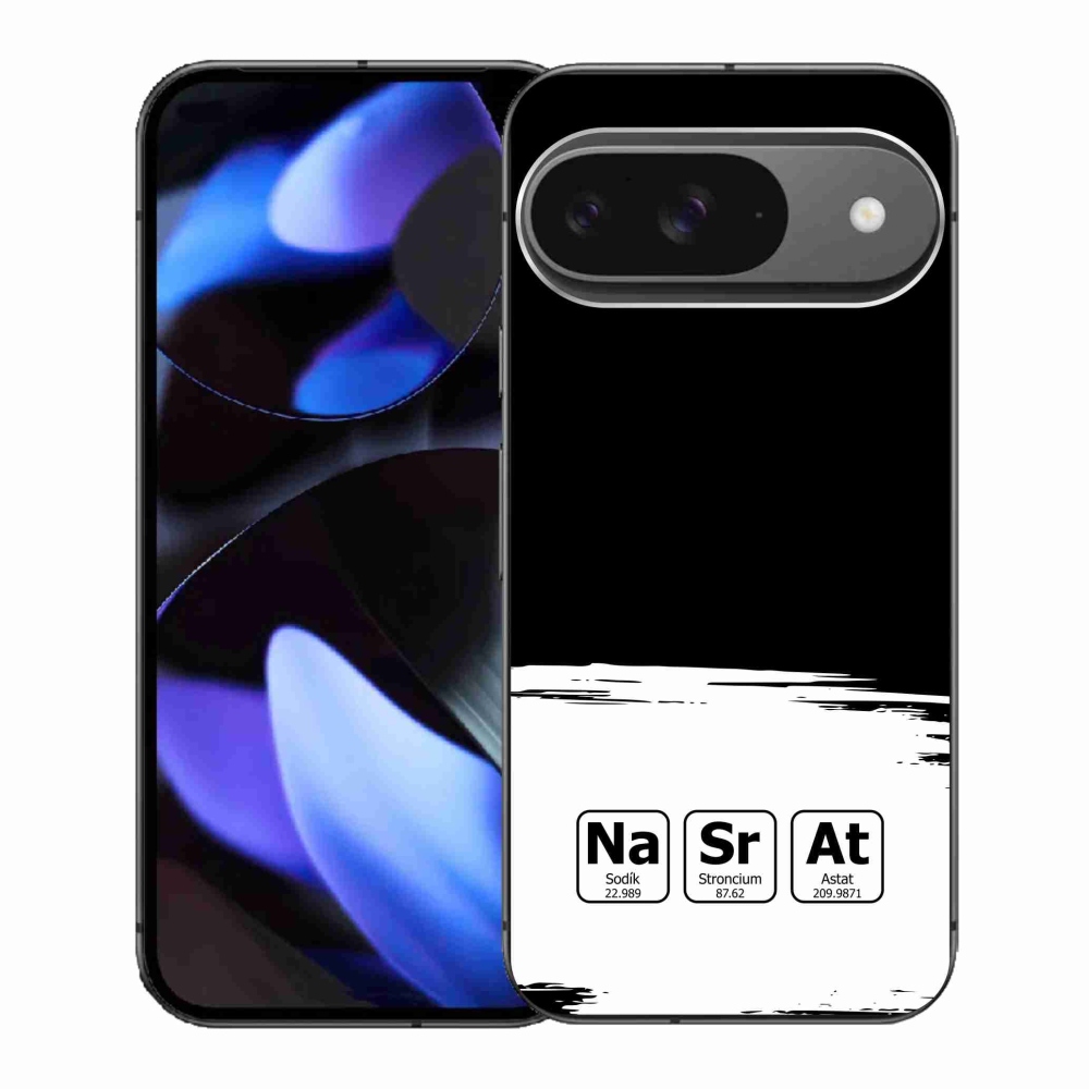 Gélový kryt mmCase na Google Pixel 9 - chemické prvky bieločierne pozadie