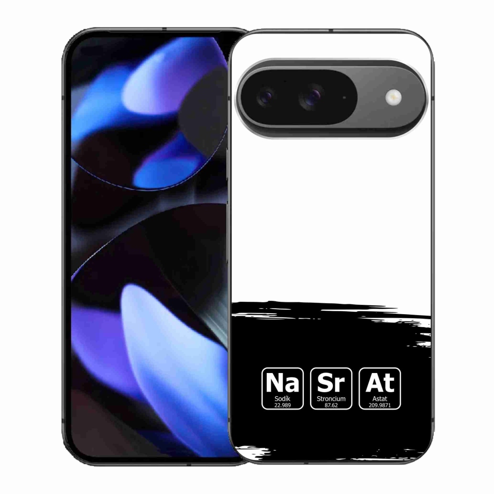 Gélový kryt mmCase na Google Pixel 9 - chemické prvky čiernobiele pozadie