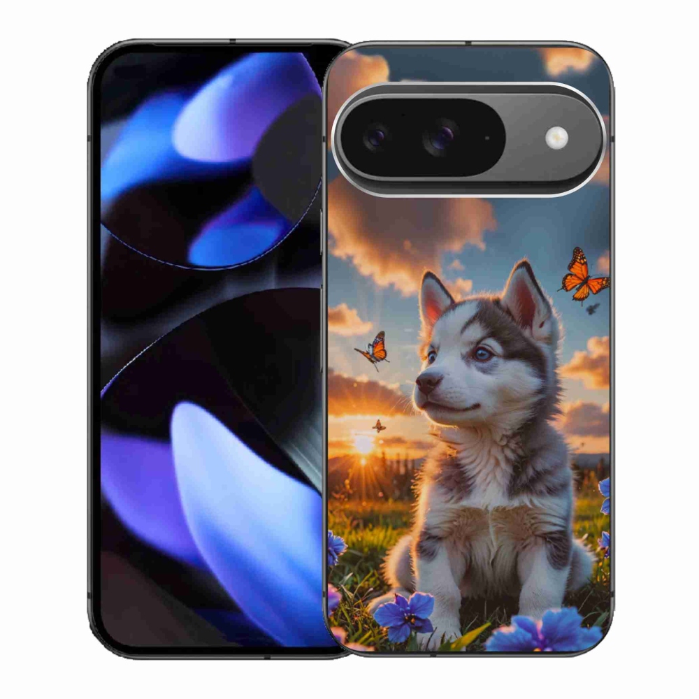 Gélový kryt mmCase na Google Pixel 9 - husky pri západe slnka