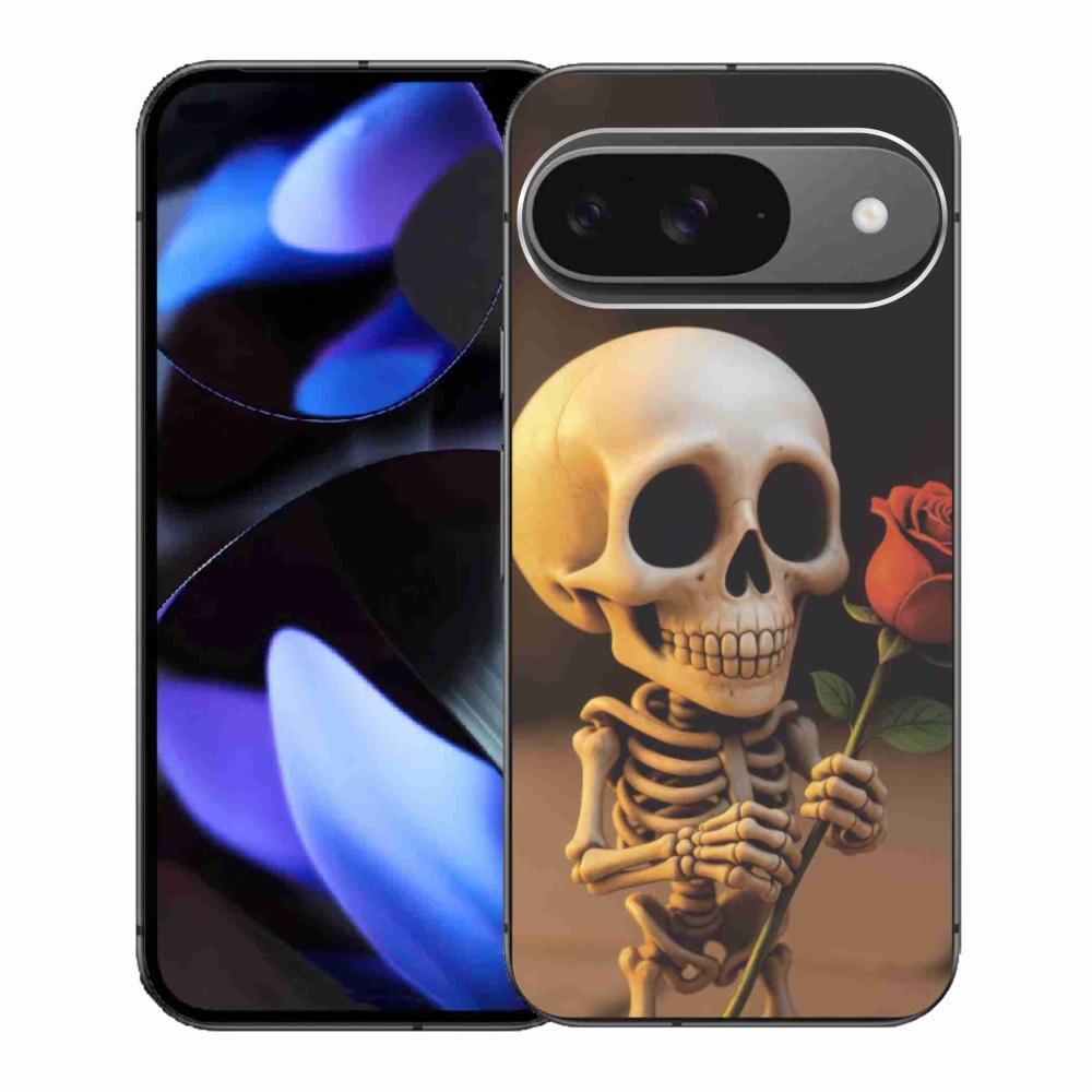 Gélový kryt mmCase na Google Pixel 9 - kostlivec s ružou