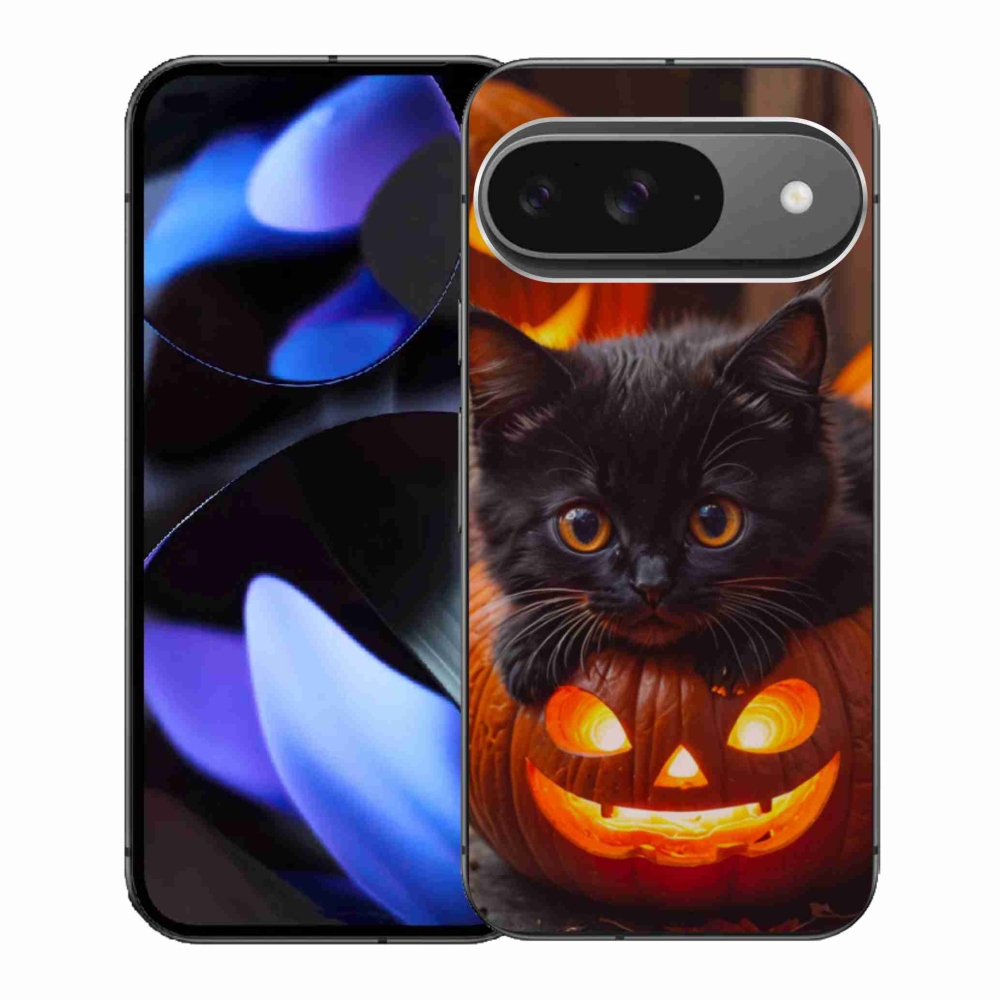 Gélový kryt mmCase na Google Pixel 9 - mačiatko a tekvica
