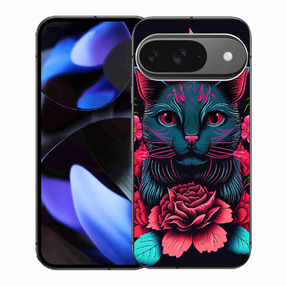 Gélový kryt mmCase na Google Pixel 9 - kvety a mačka
