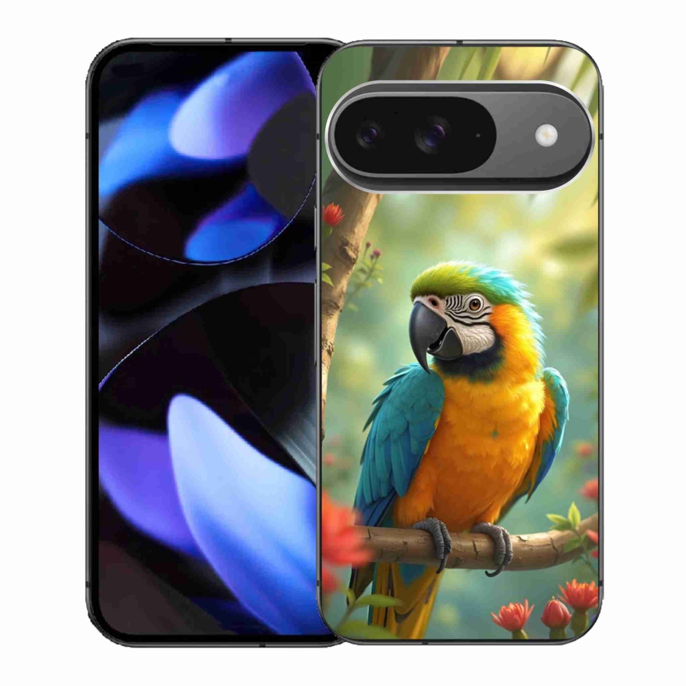 Gélový kryt mmCase na Google Pixel 9 - papagáj ara modrožltá