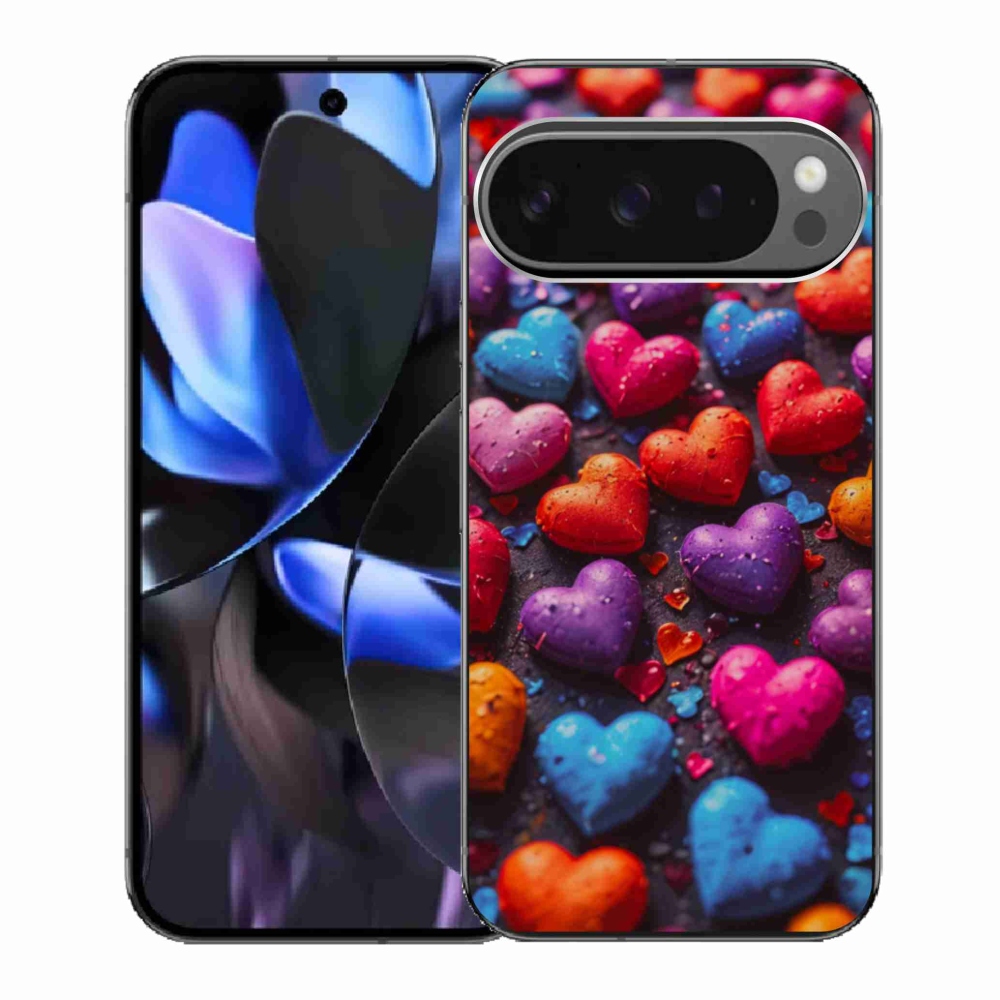 Gélový kryt mmCase na Google Pixel 9 Pro - farebné srdcia
