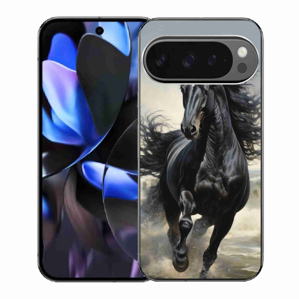 Gélový kryt mmCase na Google Pixel 9 Pro - bežiaci čierny kôň