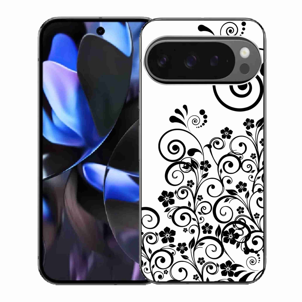Gélový kryt mmCase na Google Pixel 9 Pro - čiernobiele kvetinové vzory