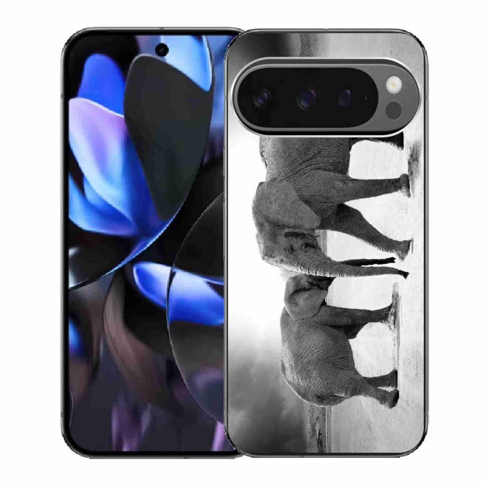 Gélový kryt mmCase na Google Pixel 9 Pro - čiernobieli slony
