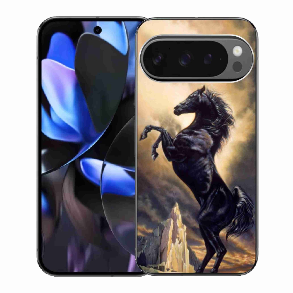 Gélový kryt mmCase na Google Pixel 9 Pro - čierny kreslený kôň