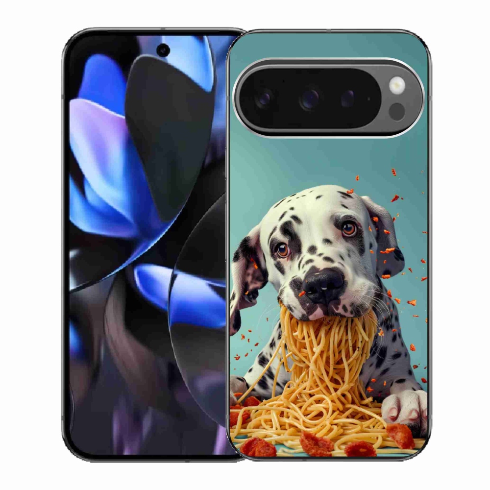 Gélový kryt mmCase na Google Pixel 9 Pro - dalmatín a špagety