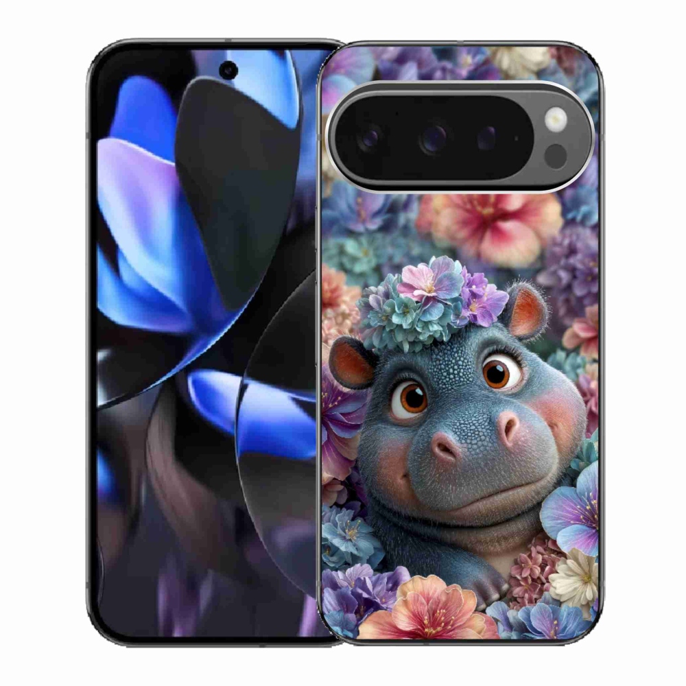 Gélový kryt mmCase na Google Pixel 9 Pro - hrošík v kvetoch