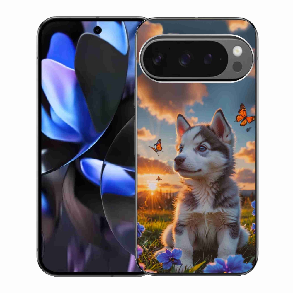Gélový kryt mmCase na Google Pixel 9 Pro - husky pri západe slnka
